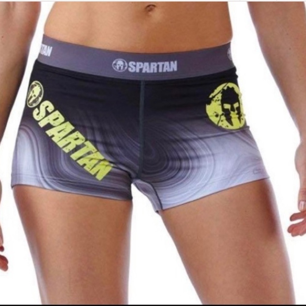 Craft Women's Black and Gray Athletic Shorts with Yellow Accents